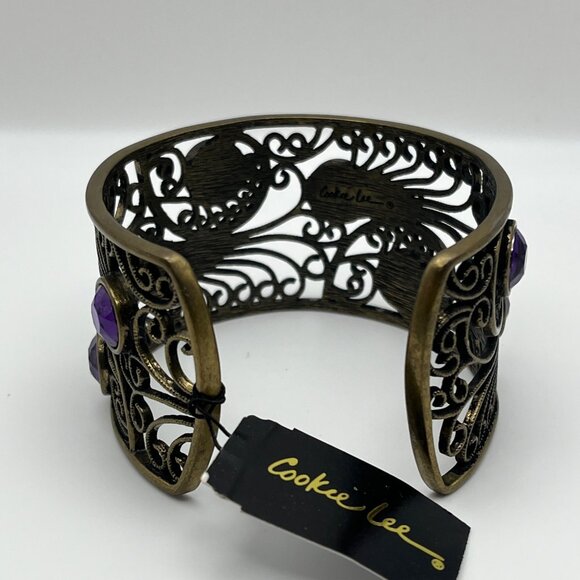 Cookie Lee Adjustable Filigree Cuff Bracelet‎ With Purple Gemstones NEW - Picture 3 of 6